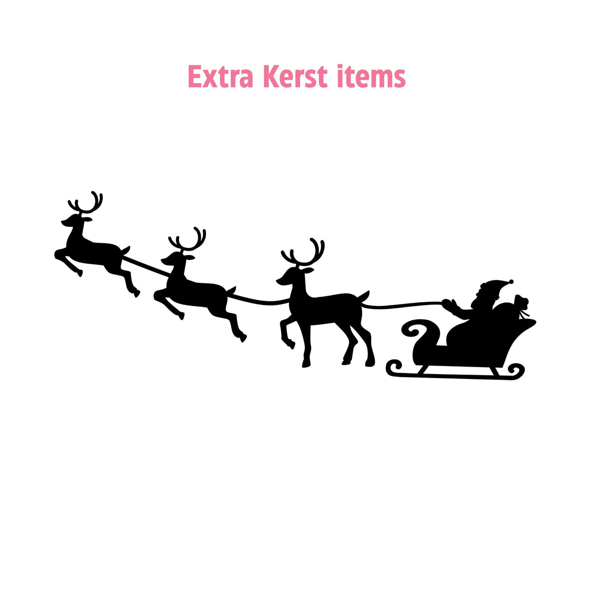 Zwarte statische raamsticker van een kerstman in een slee met drie rendieren, apart bij te bestellen bij Studio DSigns