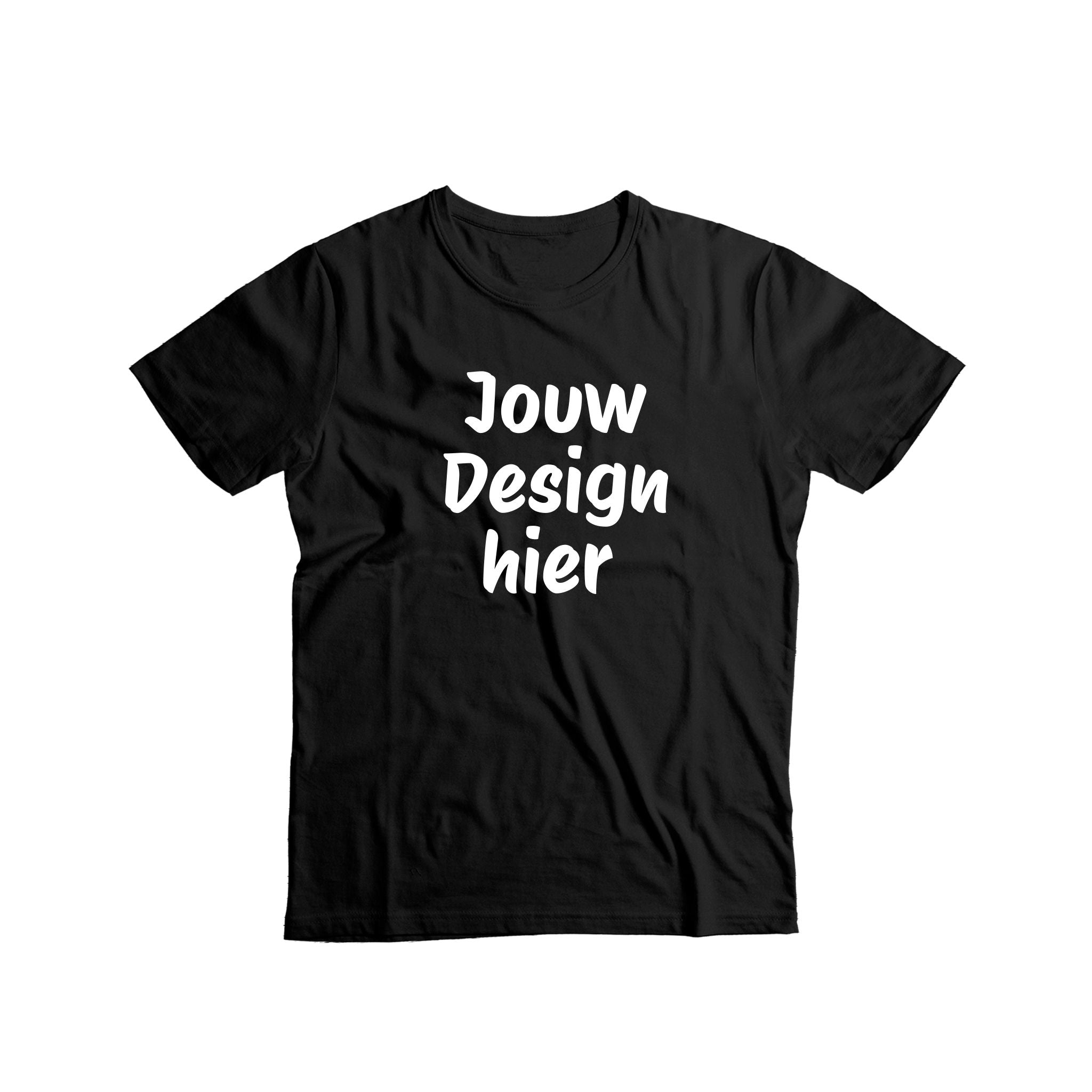 Zwart unisex T-shirt met ronde hals op witte achtergrond.